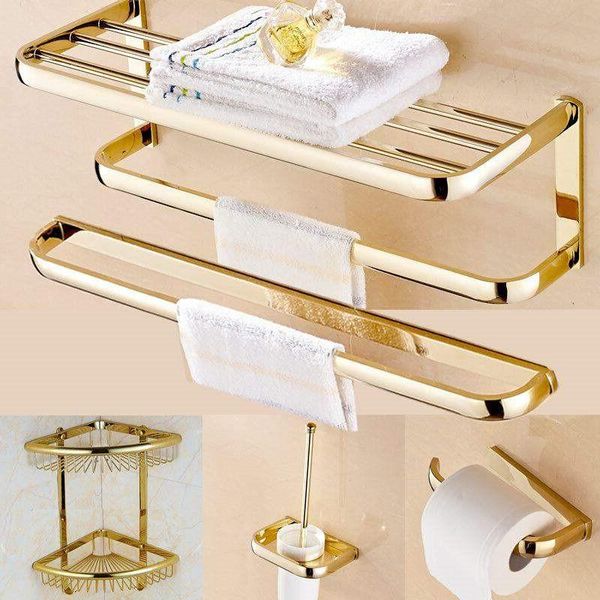 

bath accessory set bathroom accessories gold brass square paper tissue holder towel bar soap basket rack glass shelf hardware