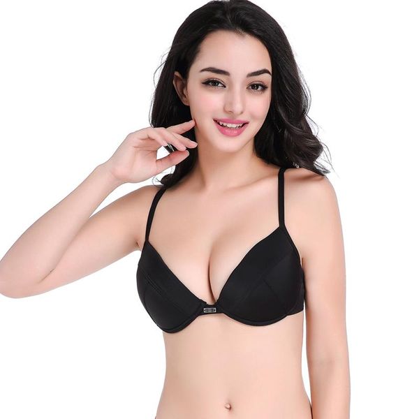 

swimmart bra a b c adjustable neck strap swim wholesales underwired double layer padding push up black bikini top