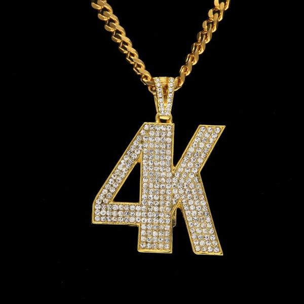 

pendant necklaces gold color number necklace zinc alloy full rhinestones letter bling hip hop mens fashion jewelry, Silver