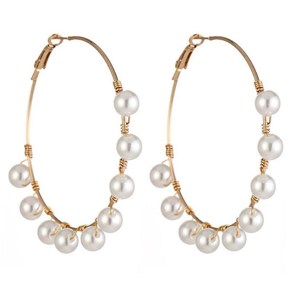 

hoop & huggie fashion circle pearl beaded earrings for women korean gold silver color ear rings jewelry accesorios mujer, Golden;silver