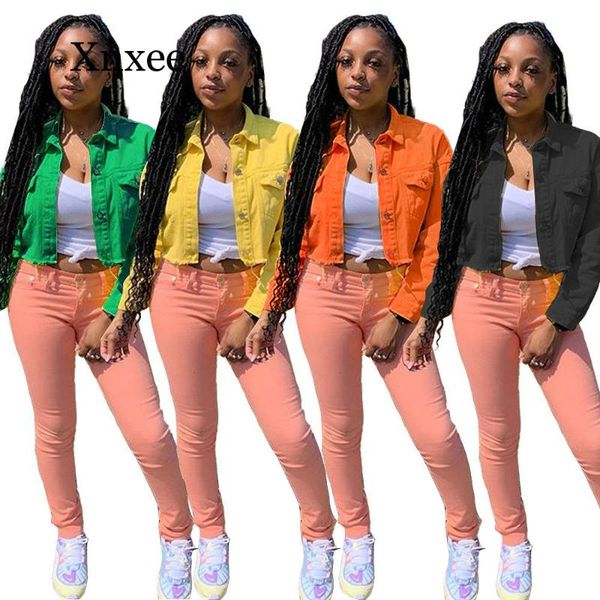 

autumn crop denim jacket women fall clothes plus size bomber coat harajuku ladies outerwear long sleeve cropped jean green, Black;brown