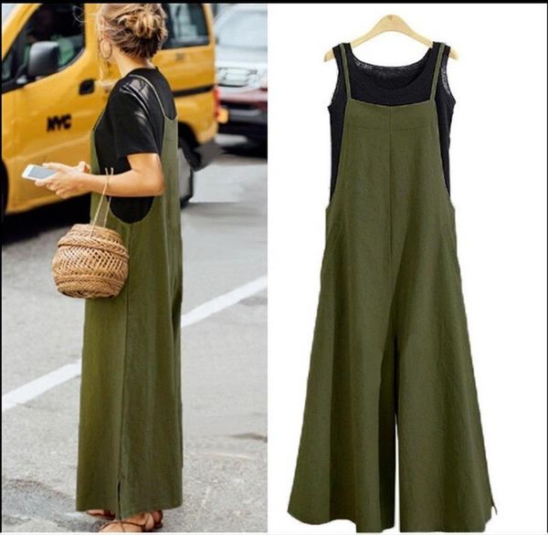 

rompers full 5xl summer casual womens pant loose cotton linen jumpsuit sleeveless backless playsuit trousers overalls, Black;white