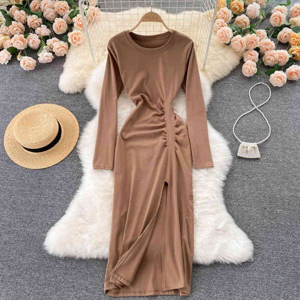 

casual dresses female singreiny-dress long korean fashion sleeve, elegant, slim, party dress, autumn , sexy, urban y6md, Black;gray