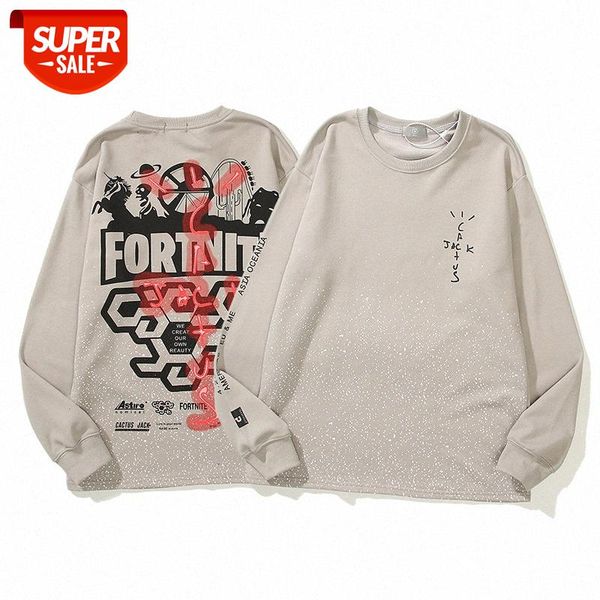 

travis scott men and women with splash ink letters round neck sweater long-sleeved t-shirt couple casual jacket #fz3l, Black