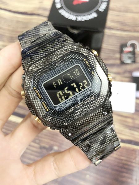 

selling gmw-b5000 sports casual men's quartz watch camouflage led digital waterproof watch cold light world time, Slivery;brown