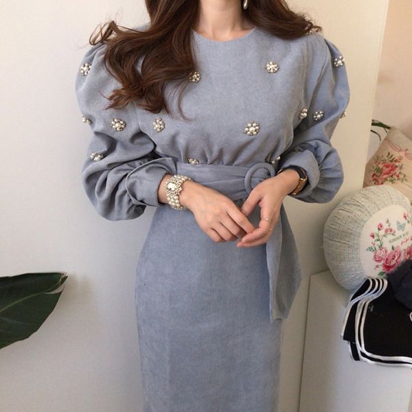 

chic spring new women casual loose oversize retro corduroy belt dress female vintage elegant party lace up 210306, Black;pink