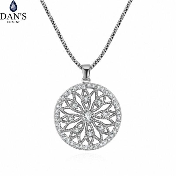 

pendant necklaces dan's real brand zirconia micro inlays fashion flower round necklace for women valentine's gift 132914, Silver