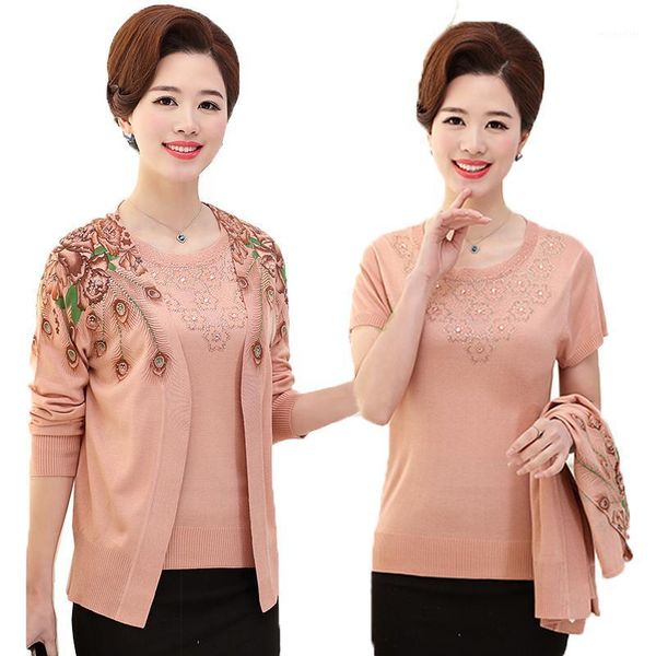 

Women's Jackets Fashion Coats Jacket 2021 Spring Autumn Long Sleeve Cardigan & Diamond Knitted Shirt 2 Pcs Sets Lady Thin Outerwea, Black;brown