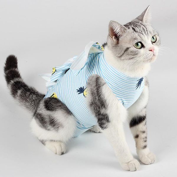 

cat costumes recovery suit after adjustable body wrap soft cotton protector breathable anti licking wound for pet kitten neutered
