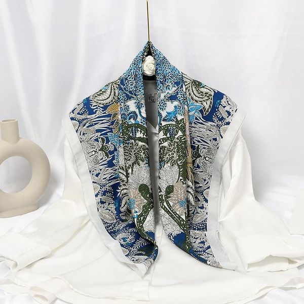 

scarves women square scarf silk feeling fashion lady shawls femme hijab ethnic style retro totem bohemian fj485, Blue;gray