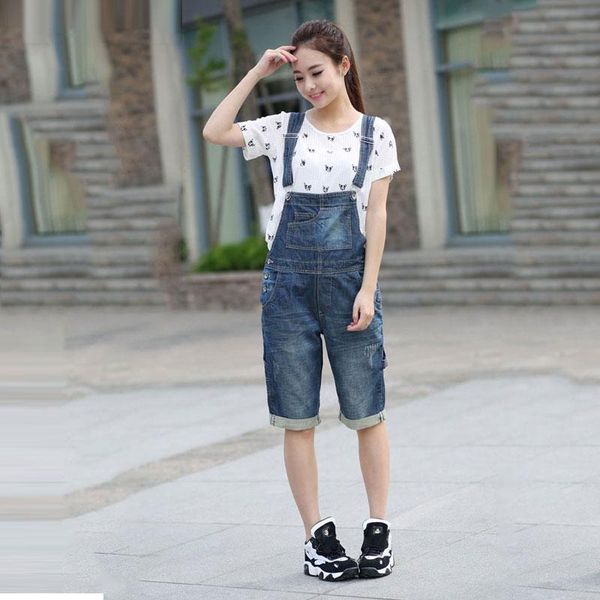 

women's jeans women's casual loose denim short overalls 2021 new korean version of the large blue high waist denim shorts, Black;white