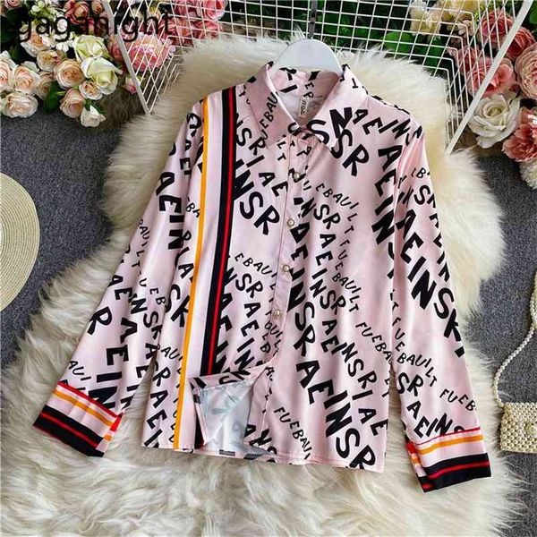 

elegant letter print women shirt long sleeve satin office lady blouses spring korean loose blusas drop 210601, White