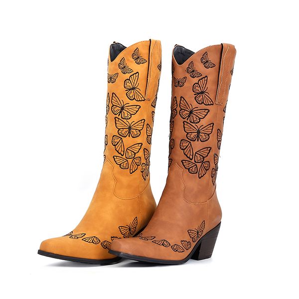 

boots mid-calf female boots plus size 22-26.5cm microfibre embroidered butterfly knighthood in europe and america dgac, Black