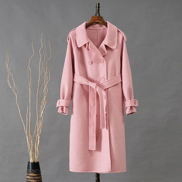 

women's wool & blends 2021 winter coat women fashion oversize outerwear female long warm woolen coats ladies solid color loose jackets, Black