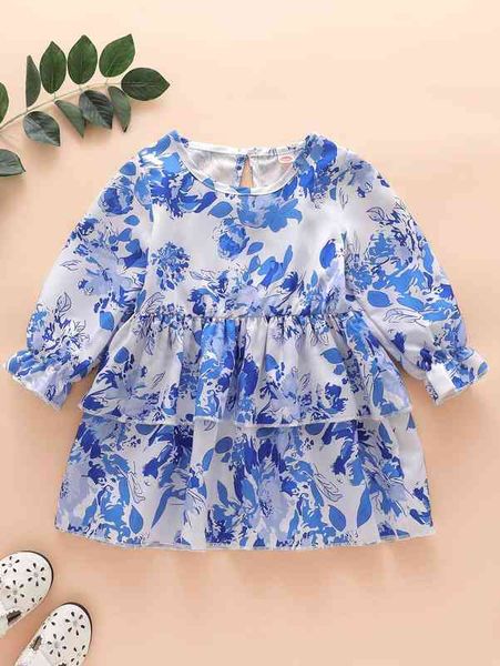

baby floral print key hole back tiered layer hem dress she, Red;yellow