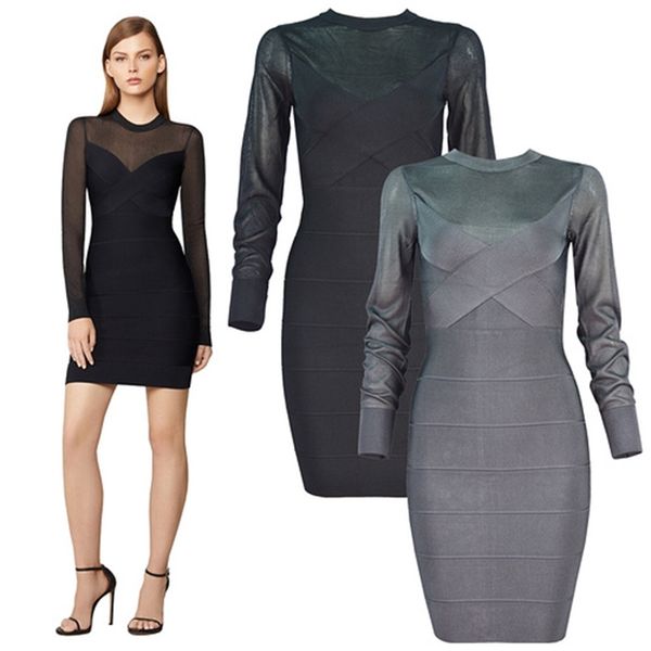 

black-gray celebrity long-sleeve rayon bandage party dress at night 3ccd, White