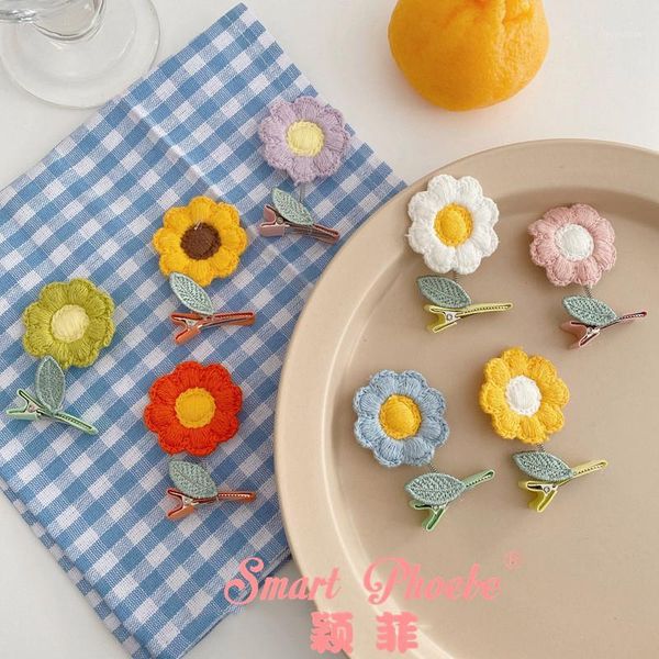 

hair accessories boutique 24pcs fashion cute crochet sunflower hairpins solid spring floral clips girls princess headwear1, Slivery;white