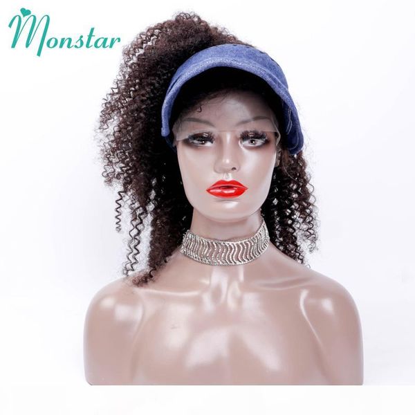 

monstar lace front wigs afro kinky curly coily brazilian remy bleached knots human hair wig with natural hairline glueless, Black