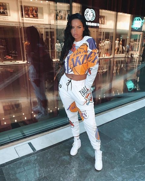 

new good quality 2021 fashion letter print patchwork crop drawstring women set clothing two piece pants outfit pd0i, White