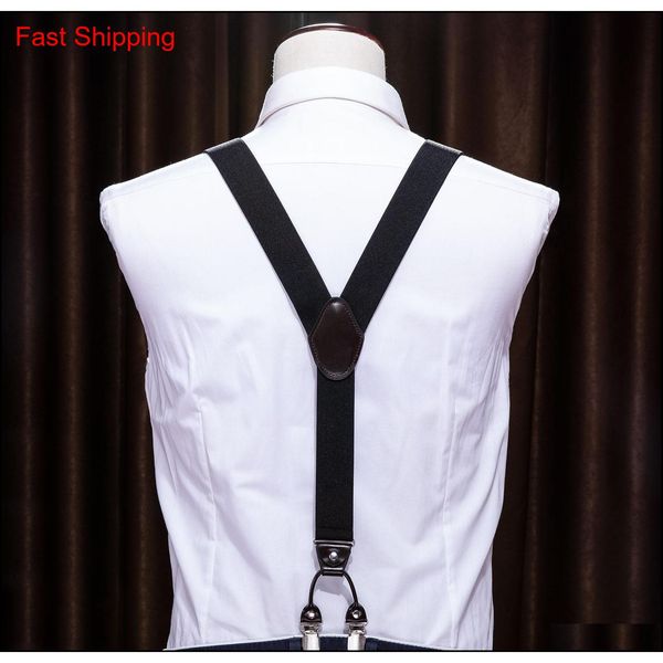 

hi-tie 3.5*125cm fashion suspenders genuine leather 6 clips brace male vintage casual wedding party trousers stra jlluhu bdedome, Silver