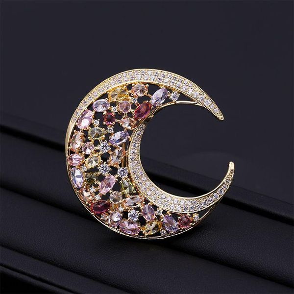 

pins, brooches colorful yellow crystal moon for women accessories broche femme bijoux, cubic zirconia brooch pins metal jewelry, Gray