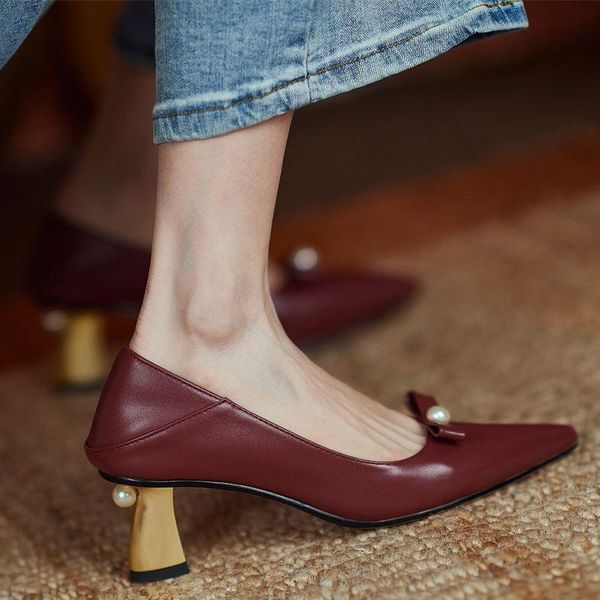 

dress shoes 2021 chic shallow butterfly-knot pumps leather cozy heels retro luxury designer runway party women, Black