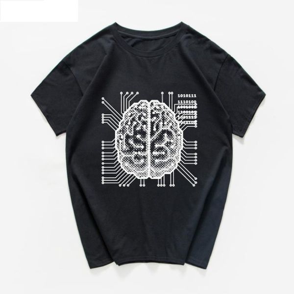 

men's t-shirts science and technology graphic funny tshirt men ai artificial intelligence brain t shirt streetwear vintage hip hop hips, White;black