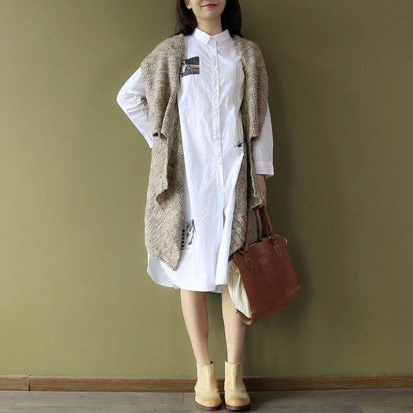 

women's vests sweater women autumn winter style solid color slimming literature vintage wool coat waistcoat loose casual, Black;white