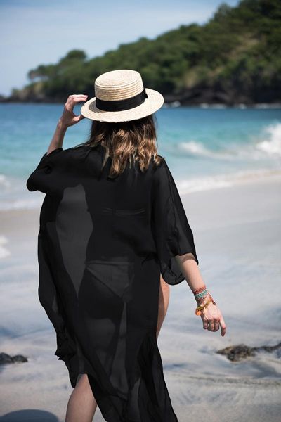 

women's swimwear summer ladies beachwear outfit cover up kaftan female beach dress women chiffon 3 color bikini set swimsuit cover-up, White;black