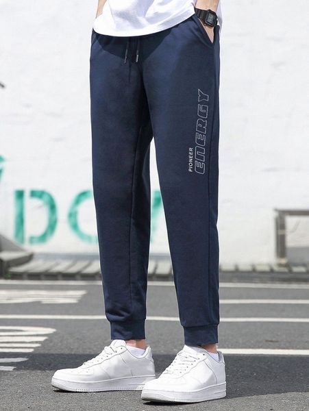 

men letter graphic sweatpants h4xs#, Black