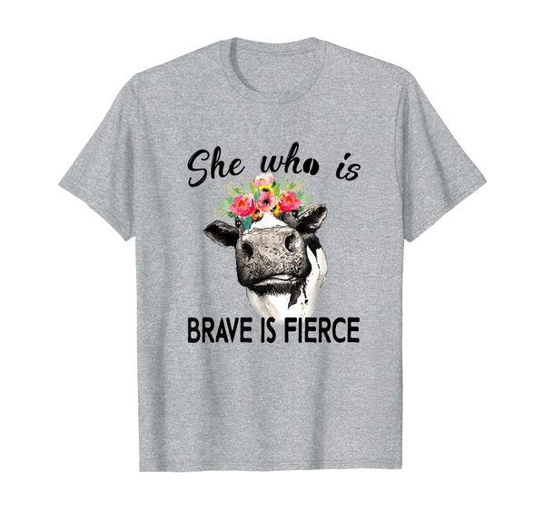 

farmer she who is brace is fierce cow flower t-shirt, White;black