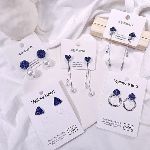 

stud 2021 women korean geometric blue crystal pearl drop earrings for female personality jewelry gift party tassel ear ring, Golden;silver