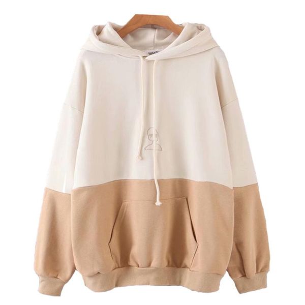 

women's hoodies & sweatshirts paris girl 2021 autumn korean style green hooded female embroidery loose sweatshirt student patchwork wom, Black