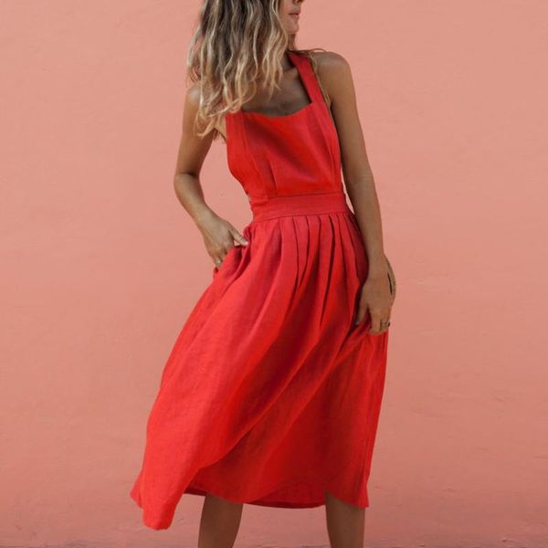 

yoga outfits 3w#women summer boho strappy long maxi dress backless party red beachwear sundress vestido mujer, White;red