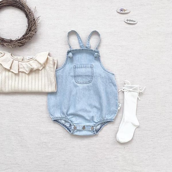 

rompers lovely born baby casual clothes summer 2021 infant girls boy cowboy sleeveless jumpsuits denim playsuit 1pc outfit, Blue