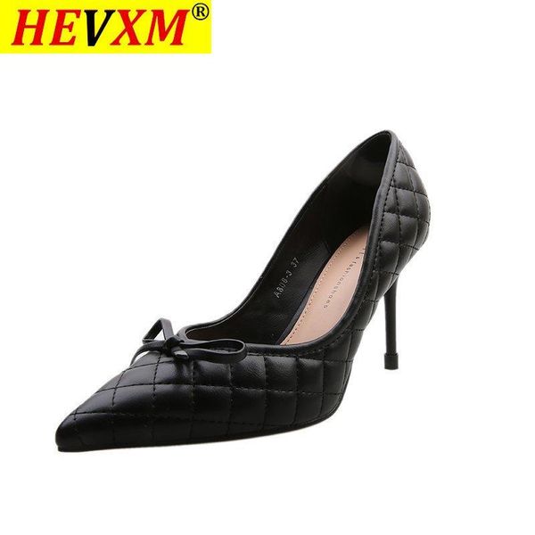 

2021 women pointed toe pumps bow knot shallow work lady single shoes elegant comfy thin high heels woman temperamen footwear, Black