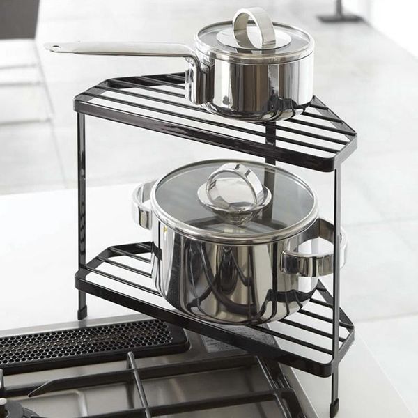 

hooks & rails triple-cornered dish drying hanger storage rack kitchen corner shelf 2 layers pot stove organizer