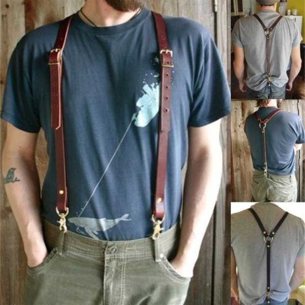 

men's steampunk jeans strap leather sling support buckle