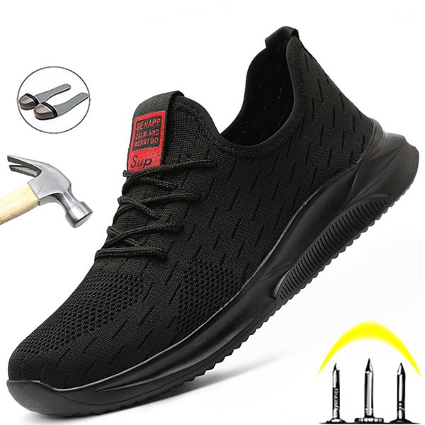

dropshipping safety shoes men 2021 new work shoes lightweight men shoes anti-smash steel toe working sneakers male, Black