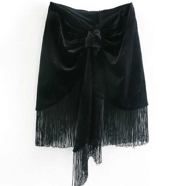 

summer women european and american style temperament wild velvet fringed female mini skirt 210531, Black