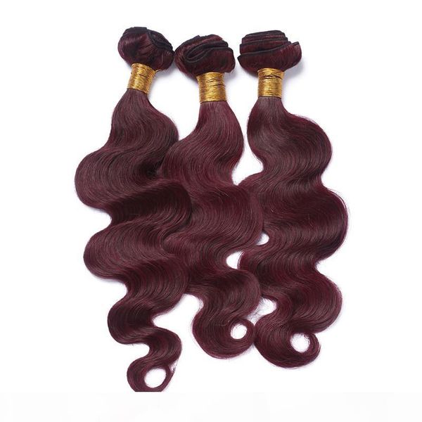 

#99j wine red brazilian human hair weave extensions 3pcs body wave wavy pure burgundy virgin human hair bundles deals double wefted, Black
