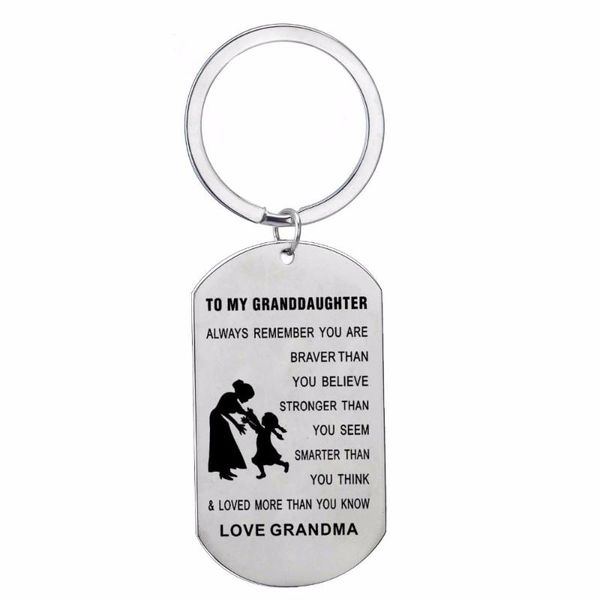 

keychains 12pc/lot inspirational gift for grandma love to granddaughter keychain dog tag stainless steel family women grandmother keyring, Silver