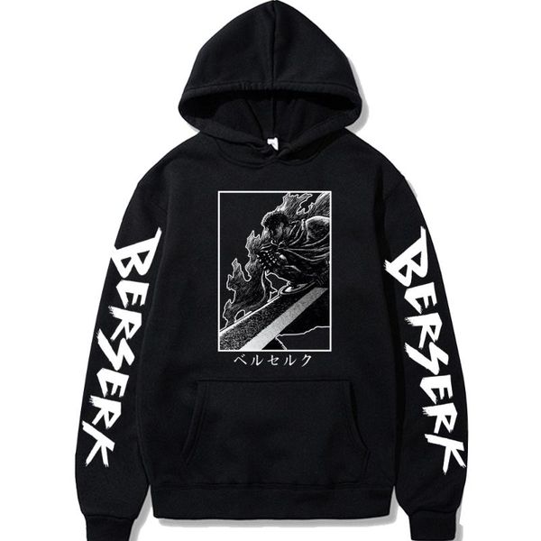 

men's hoodies & sweatshirts men/women berserk guts harajuku anime japan kawaii hoodie cartoon sweatshirt, Black