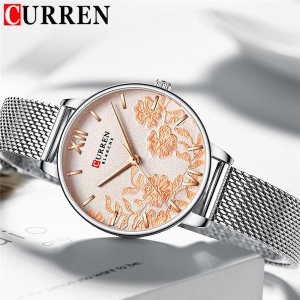 

wristwatches curren women watch waterproof silver female clock stainless steel band classic bracelet ladies wristwatch 9065, Slivery;brown