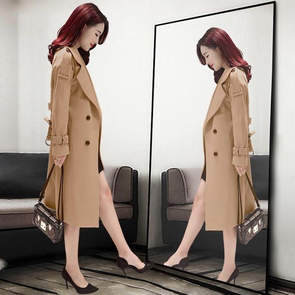 

women's trench coats windbreaker middle long korean spring 2021 elegant and autumn fashion coat, Tan;black