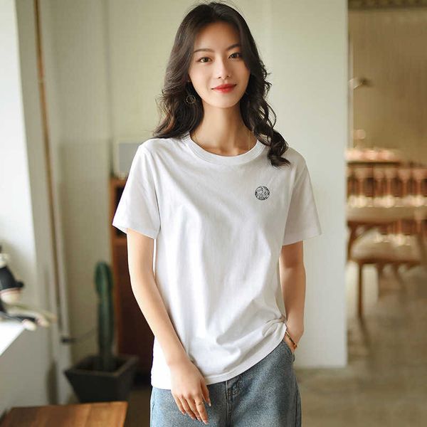 

women's 2021 summer new white short sleeve t-shirt round neck loose couple solid color women's top
