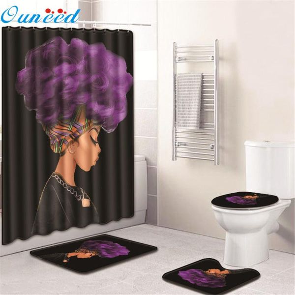 

shower curtains curtain 4pcs non slip african woman digital printing creative bath +mat+pedestal rug+lid toilet cover sets