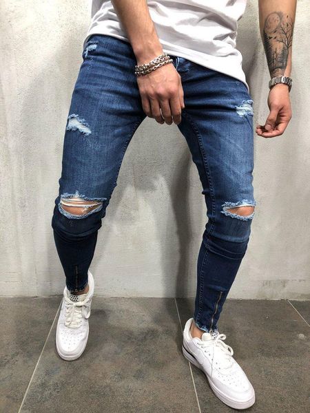 

men's jeans 2021 denim casual fashion ripped slim fit, Blue