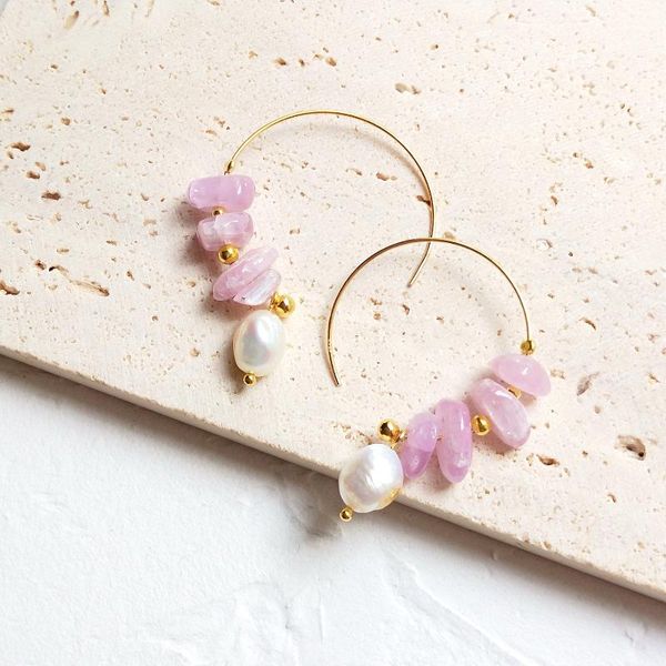 

hoop & huggie lii ji 925 sterling silver natural kunzite gold foil pearl plated earrings for women jewelry, Golden;silver