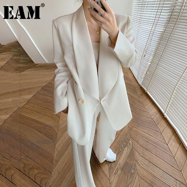 

[eam] wide leg pants big size two piece suit new lapel long sleeve loose fit women fashion tide spring autumn 2021 1dd5643, White